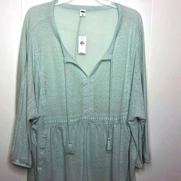 Linen blend boho blouse with lace - Picture 1 of 2